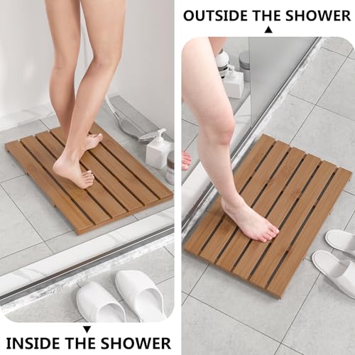 Domax Wooden Bamboo Bath Shower Mat- Non-Slip Waterproof Large Bathroom Floor Mat for Indoor Outdoor (Walnut, 21.26 x 14.17 x 1.3 Inches) - Image 2