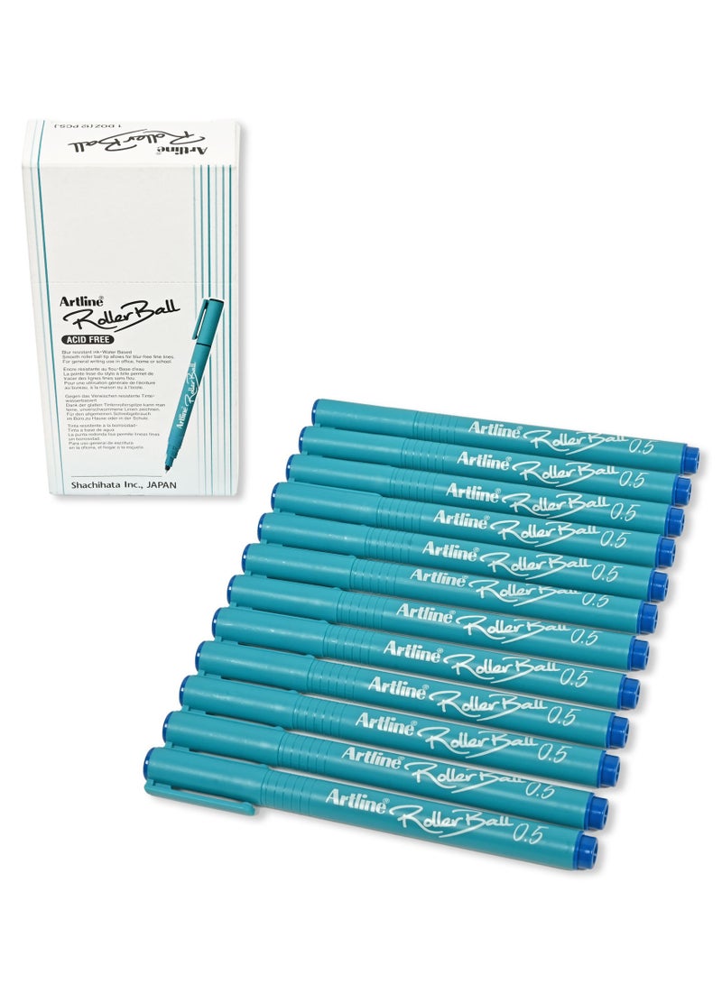 Artline 12 Pieces 4200 Roller Ball Pen, Acid Free, 0.5mm, Color: Blue - ARBNERB-4200BL - Image 1