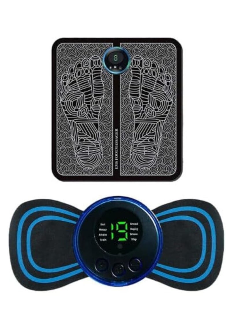 Ems Electric Foot Massagers Set with 1 Foot Massager and 1 Mini Neck Massager Pads Foot Massager Portable USB to Relieve Pain and Blood (MT04, BLACK) - Image 1