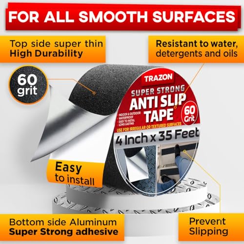 Trazon Grip Tape - Heavy Duty Anti Slip Tape with Aggresive Adhesion for Irregular or Textured Surfaces Outdoor/Indoor Waterproof 4Inch x 35Ft Safety Non Skid Roll - Image 2