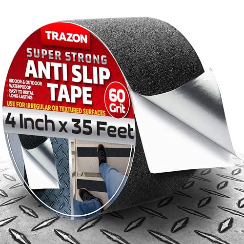 Trazon Grip Tape - Heavy Duty Anti Slip Tape with Aggresive Adhesion for Irregular or Textured Surfaces Outdoor/Indoor Waterproof 4Inch x 35Ft Safety Non Skid Roll - Image 1