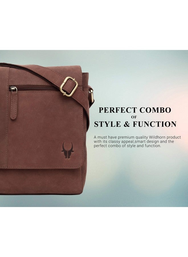 Wildhorn حقيبة رسائل جلدية حقيقية من وايلدهورن (HUNTER) الأبعاد: L-8.5 بوصة W-3 بوصة H-10.5 بوصة (بني) - Image 4