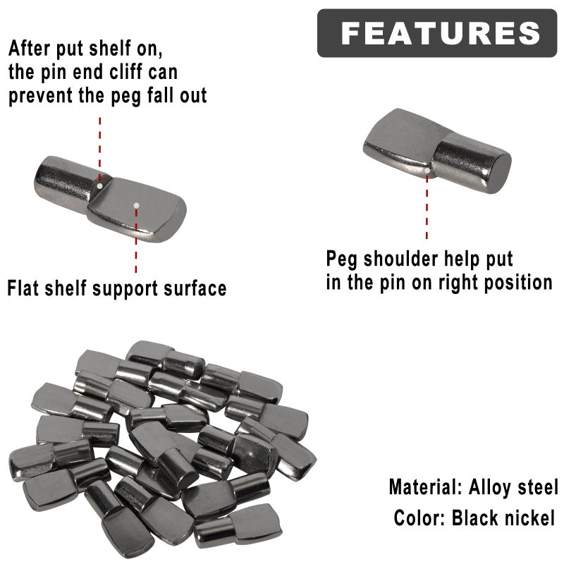 Keenkee Shelf Pegs Pin Diameter 1/4 Inch for Cabinet Shelves Support Clips Holder, Spoon Shape, Black Nickel, Pack of 20 - Image 3