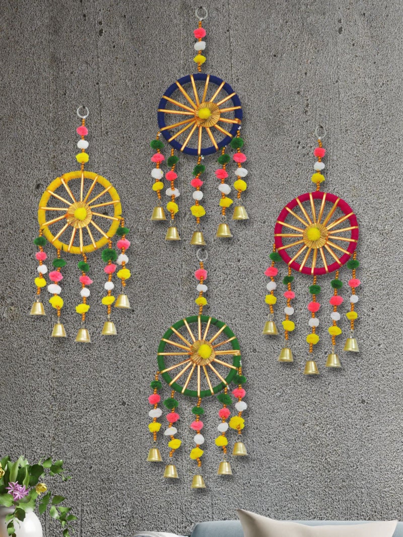 JH Gallery Wool Handmade Colorful Wall Decor and Door Hangings for Home Decoration, Festive Decoration, Balcony, Room, Temple Decoration, Pooja Room Decoration, Decorative Hanging Items, Pack of 4 - Image 3