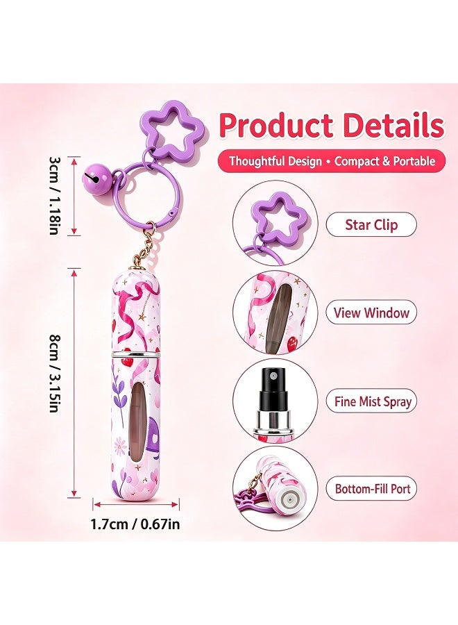 4 Pack 5ML Purple Floral Perfume Atomizer for Travel, Refillable Mini Empty Spray Bottle with Star Bell Keychain, Portable Perfume Dispenser for Women Girls - Image 2