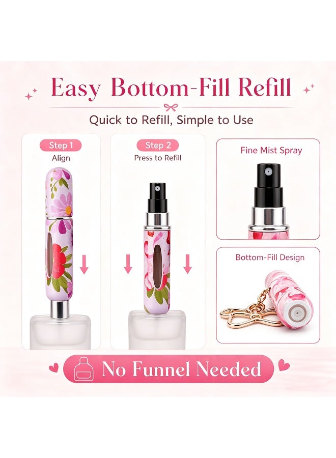4 Pack 5ML Purple Floral Perfume Atomizer for Travel, Refillable Mini Empty Spray Bottle with Star Bell Keychain, Portable Perfume Dispenser for Women Girls - Image 3