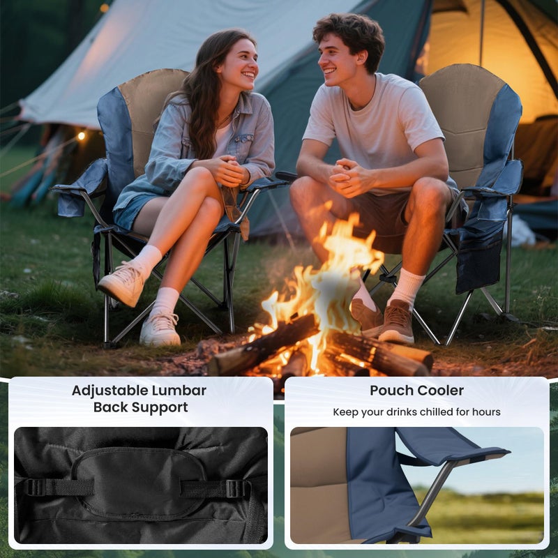 Foristrail 2 Pack Folding Camping Chairs for Adults - High Back Padded Outdoor Lawn Chairs with Lumbar Support & Cup Holder, 400lbs Heavy Duty Portable Camping Chairs Set (Light Blue & Brown, 2 PCS) - Image 4
