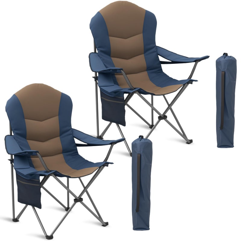 Foristrail 2 Pack Folding Camping Chairs for Adults - High Back Padded Outdoor Lawn Chairs with Lumbar Support & Cup Holder, 400lbs Heavy Duty Portable Camping Chairs Set (Light Blue & Brown, 2 PCS) - Image 1