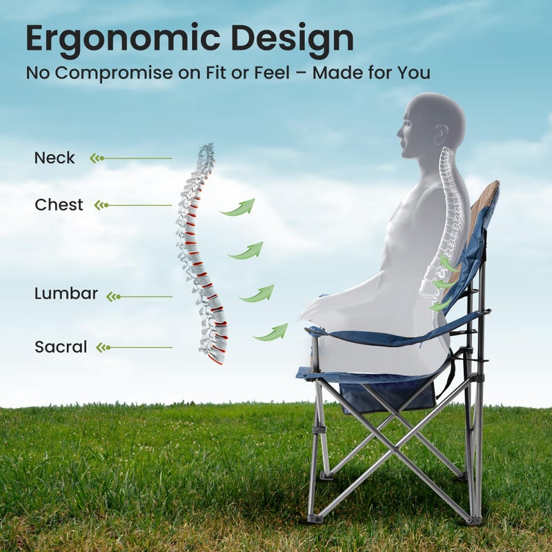Foristrail 2 Pack Folding Camping Chairs for Adults - High Back Padded Outdoor Lawn Chairs with Lumbar Support & Cup Holder, 400lbs Heavy Duty Portable Camping Chairs Set (Light Blue & Brown, 2 PCS) - Image 2