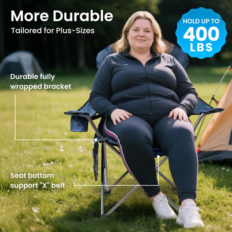 Foristrail 2 Pack Folding Camping Chairs for Adults - High Back Padded Outdoor Lawn Chairs with Lumbar Support & Cup Holder, 400lbs Heavy Duty Portable Camping Chairs Set (Light Blue & Brown, 2 PCS) - Image 3