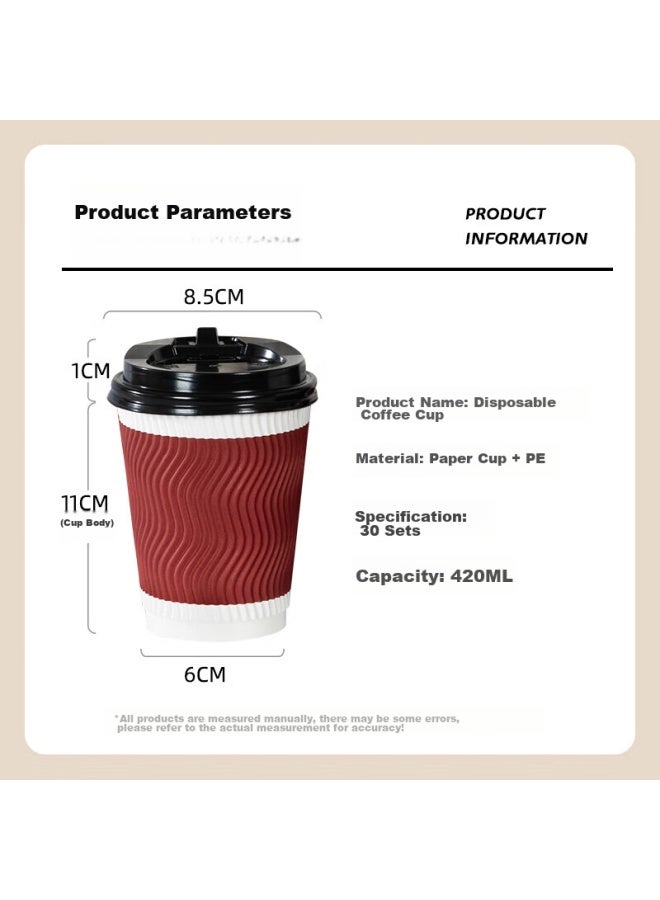 Temeiju Disposable Coffee Cups, Thick Paper Cups, Heat-resistant Cups, Food-grade Water Cups, Business Office Tea Cups, 30 Sets With Lids - Image 4