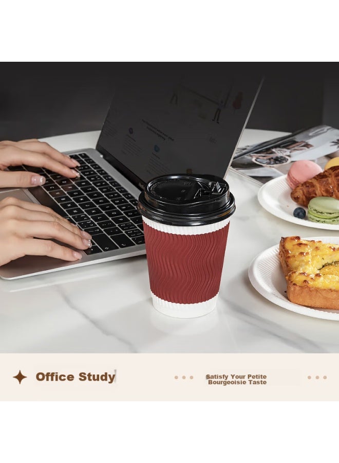 Temeiju Disposable Coffee Cups, Thick Paper Cups, Heat-resistant Cups, Food-grade Water Cups, Business Office Tea Cups, 30 Sets With Lids - Image 2