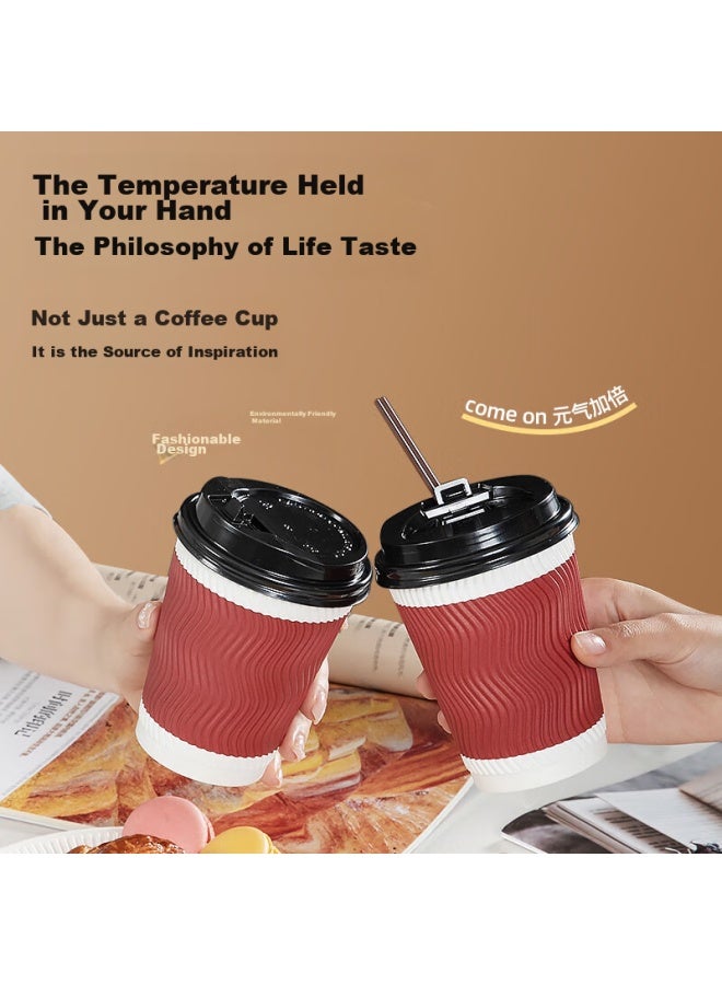 Temeiju Disposable Coffee Cups, Thick Paper Cups, Heat-resistant Cups, Food-grade Water Cups, Business Office Tea Cups, 30 Sets With Lids - Image 1