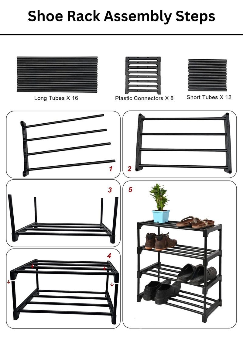 Keeva Multipurpose Rustproof PVC Plastic Shoe Rack for Home/Office, Foldable Storage Stand | Easy to Move & Assemble, Upto 10 Shoe Pair (4 Shelves, Black) - Image 5