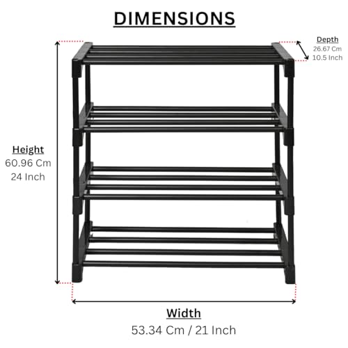 Keeva Multipurpose Rustproof PVC Plastic Shoe Rack for Home/Office, Foldable Storage Stand | Easy to Move & Assemble, Upto 10 Shoe Pair (4 Shelves, Black) - Image 2