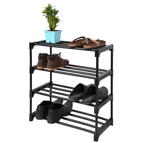 Keeva Multipurpose Rustproof PVC Plastic Shoe Rack for Home/Office, Foldable Storage Stand | Easy to Move & Assemble, Upto 10 Shoe Pair (4 Shelves, Black) - Image 4