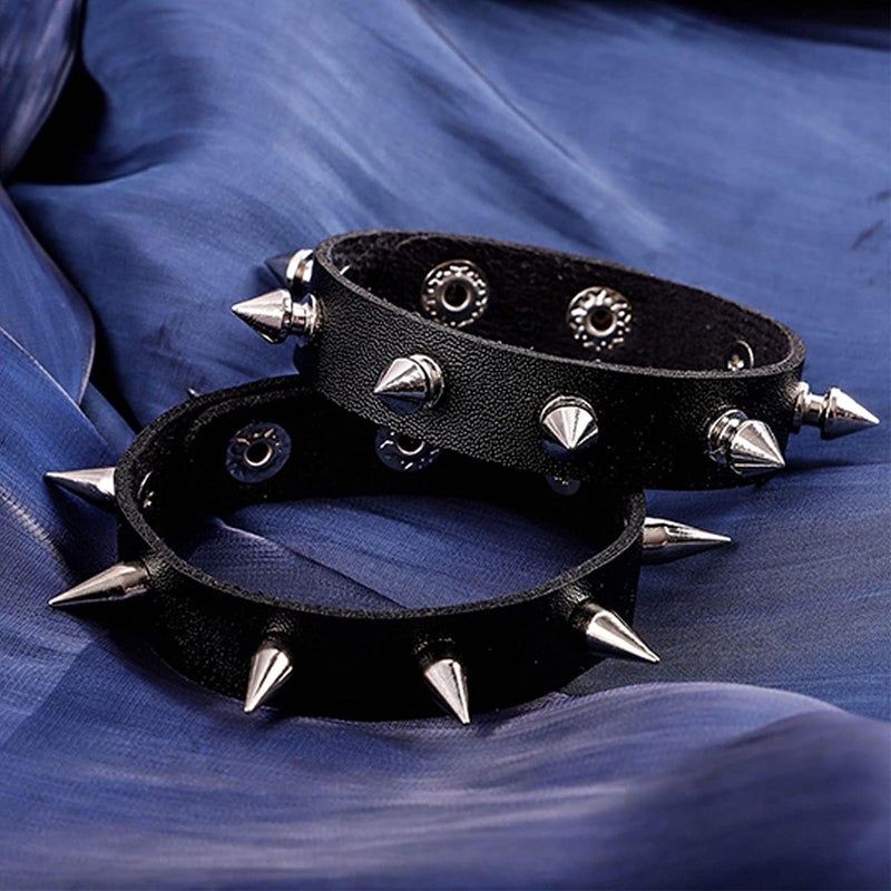 Mafnee Store Leather Cuff Bracelet Punk Bracelet Rock Braided Rivets Wristband for Men Women Adjustable - Image 1