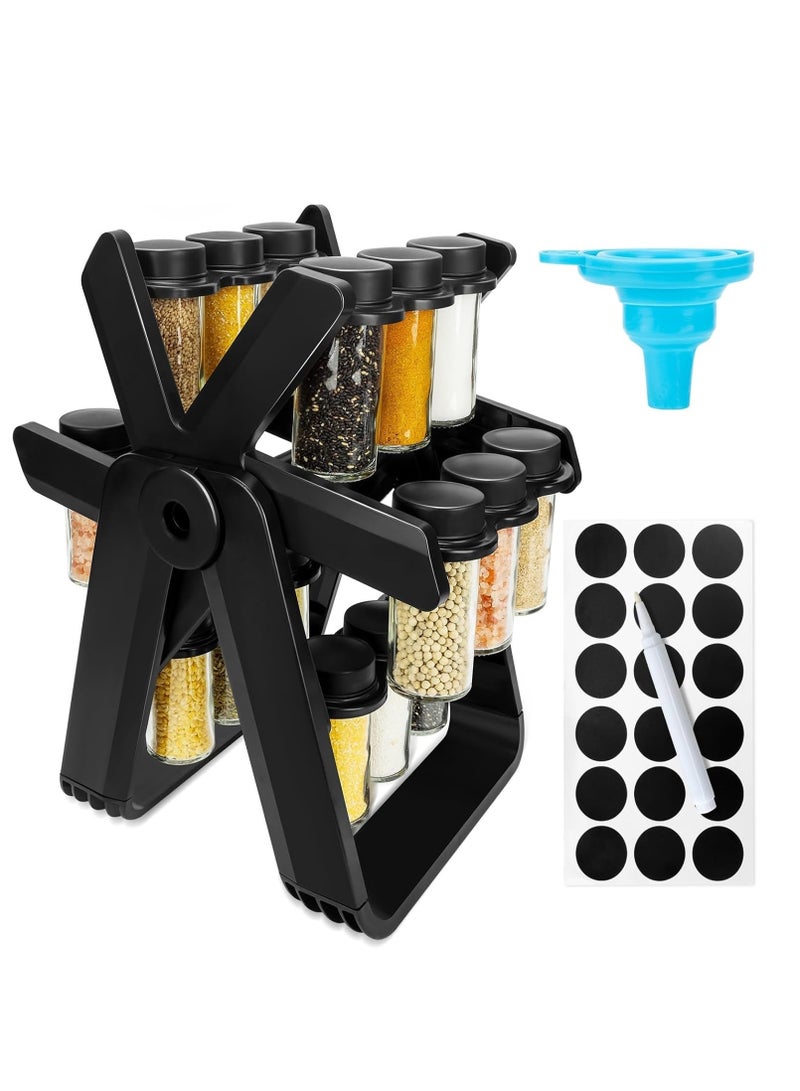 McDou Rotating Spice Rack Organizer with 18 Glass Spice Jars, Revolving Spice Rack Set, 360 Degree Rotating Ferris Wheel Spice Rack, Removable Spice Rack, Black - Image 1