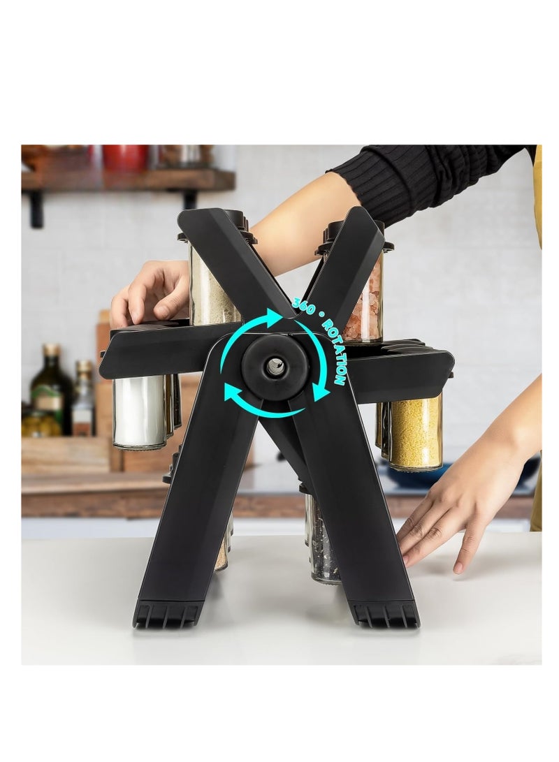 McDou Rotating Spice Rack Organizer with 18 Glass Spice Jars, Revolving Spice Rack Set, 360 Degree Rotating Ferris Wheel Spice Rack, Removable Spice Rack, Black - Image 3