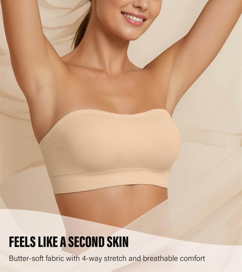 DEANGELMON Strapless Bras for Women Comfort Non-Slip Seamless Padded Bralette Clear Straps Wireless Tube Top Bra Nude Large - Image 4