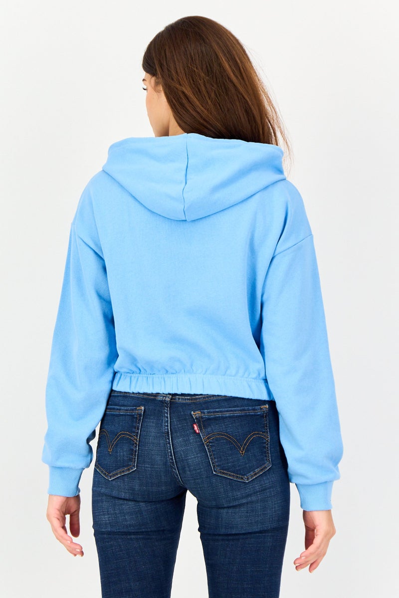 FOREVER 21 هودي قصير بأكمام طويلة وطباعة جرافيك للنساء، أزرق - Image 4