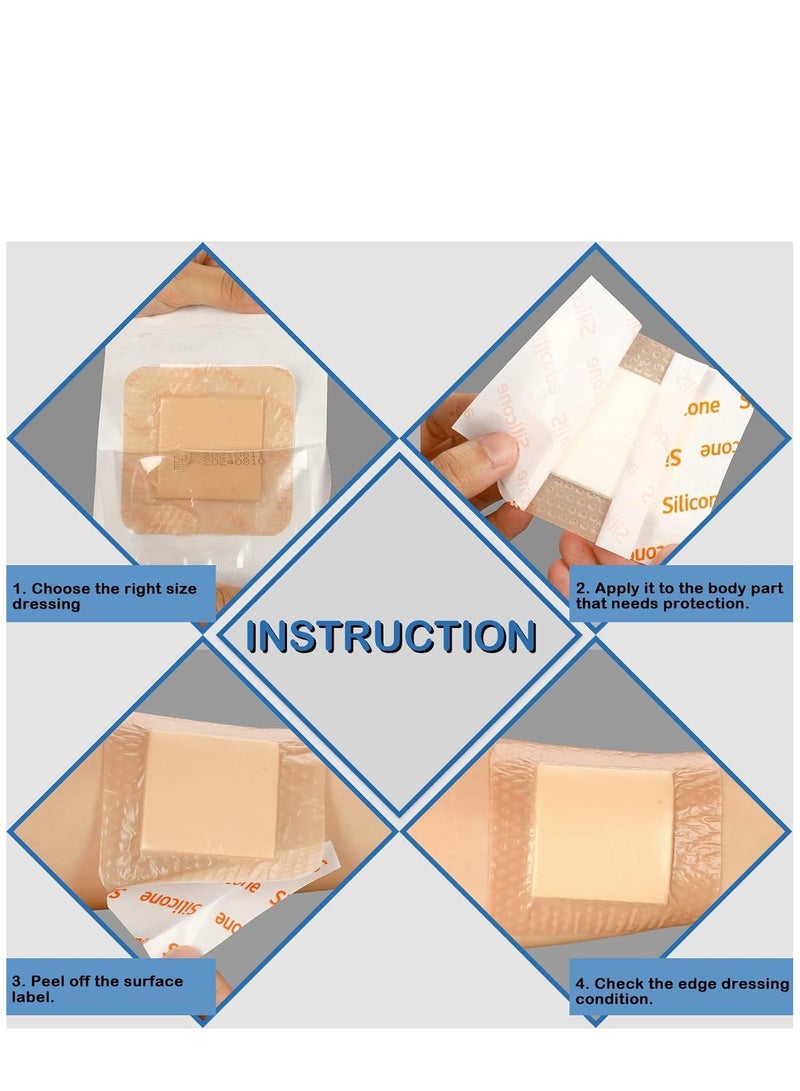 15 Pieces Bordered Silicone Adhesive Foam Dressing Square with Border Patches Shower Waterproof Patch Breathable Wound Bandage (3 x 3 Inch) - Image 3