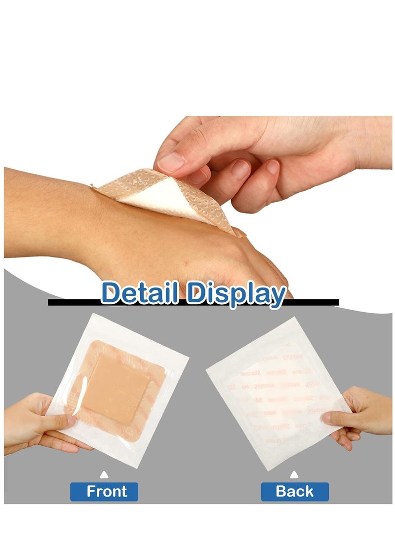 15 Pieces Bordered Silicone Adhesive Foam Dressing Square with Border Patches Shower Waterproof Patch Breathable Wound Bandage (3 x 3 Inch) - Image 2