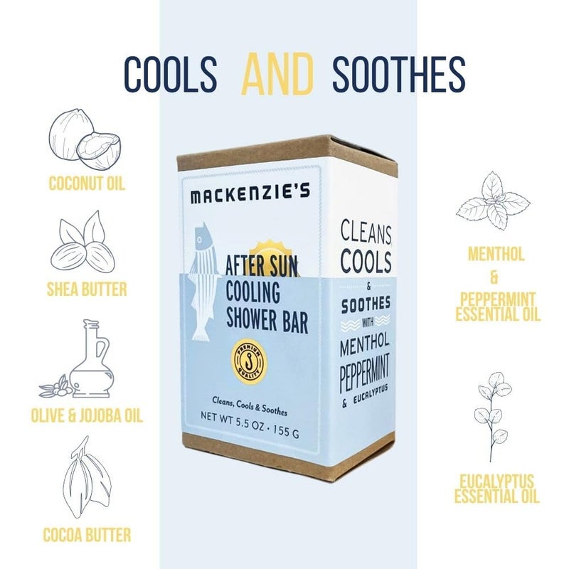 MACKENZIES After Sun Cooling Shower Bar Gifts for Men Gifts for Women Gift for Fisherman Natural Bar Soap Cooling Peppermint Menthol 55 oz - Image 3