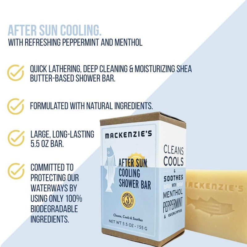MACKENZIES After Sun Cooling Shower Bar Gifts for Men Gifts for Women Gift for Fisherman Natural Bar Soap Cooling Peppermint Menthol 55 oz - Image 2