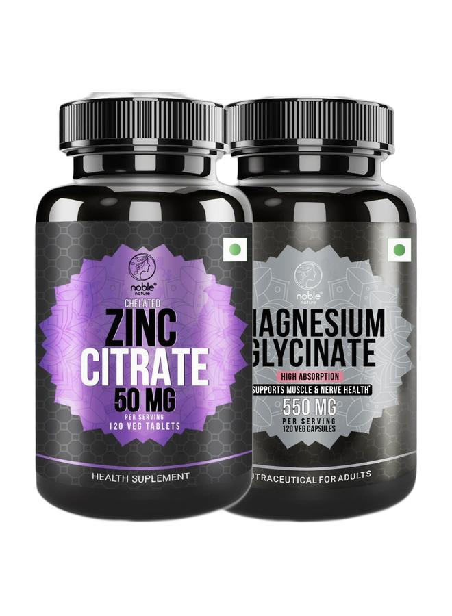 noble nature Chelated Zinc Citrate 50mg - 120 Veg Tablets - Supports Immune System & Magnesium Glycinate High Absorption 550MG 120 Veg Capsules Bundle - Image 1