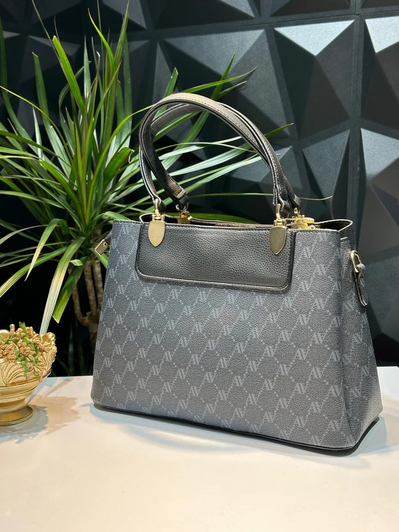 ARMINE 2-Piece Konbin Leather Ladies Handbag Designed as Hand and Shoulder Bag ARM.206.GRİDSN