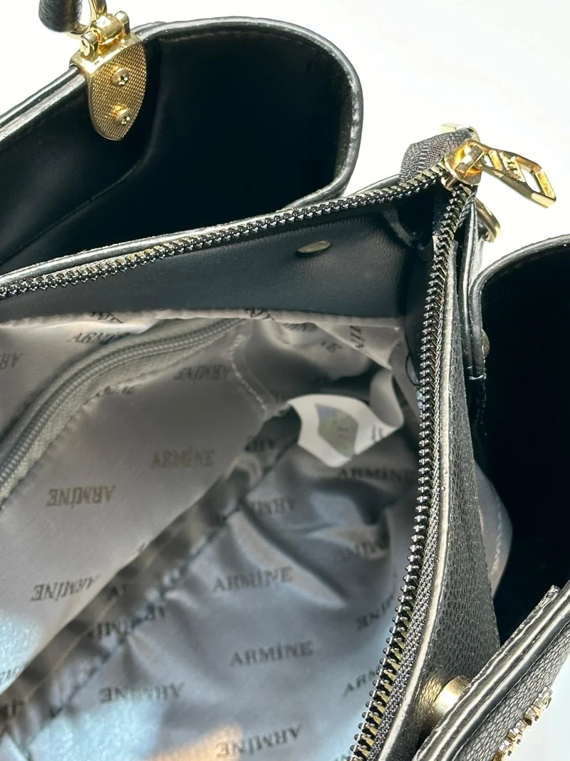 ARMINE 2-Piece Konbin Leather Ladies Handbag Designed as Hand and Shoulder Bag ARM.206.GRİDSN