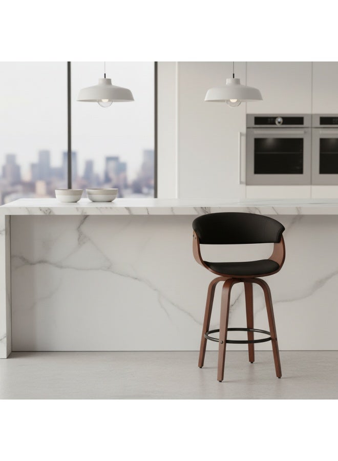 بيتي كرسي بار مرتفع قماش بقاعدة خشب - أسود - Image 1