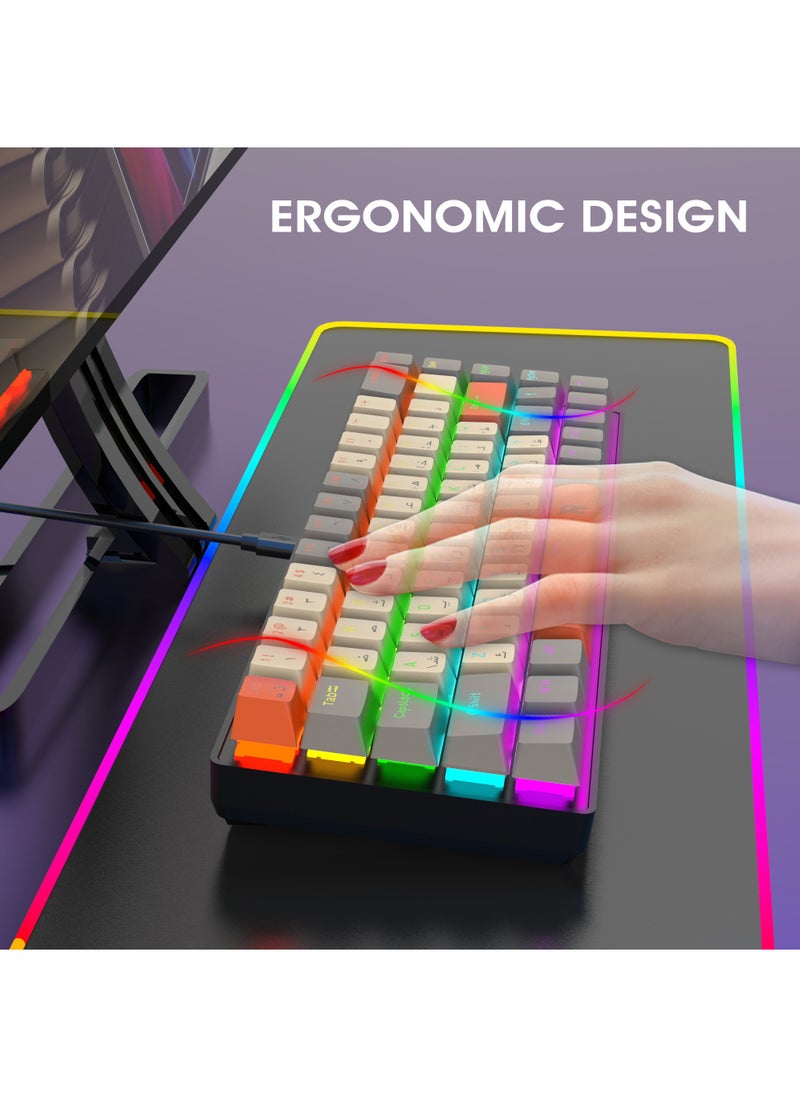 Rock Pow - ROCK POW Arabic English Portable 60% Mechanical Gaming Keyboard MK-Box LED Backlit Compact 68 Keys Mini Wired Office Keyboard with Blue Switch for Windows Laptop PC Mac - Image 1