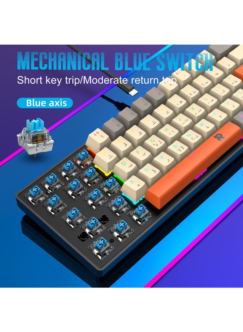 Rock Pow - ROCK POW Arabic English Portable 60% Mechanical Gaming Keyboard MK-Box LED Backlit Compact 68 Keys Mini Wired Office Keyboard with Blue Switch for Windows Laptop PC Mac - Image 1