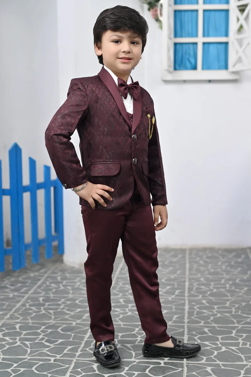 BT DEZINES Maroon Boys 5-Piece Suit Set