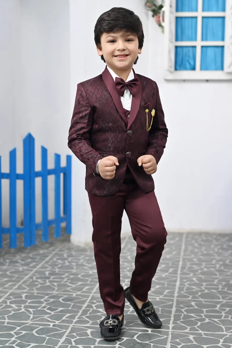 BT DEZINES Maroon Boys 5-Piece Suit Set