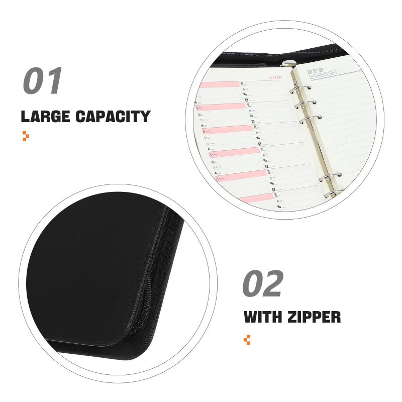 A5 PU Leather Zipper Portfolio Binder with Loose Leaf Refill and Document Pockets for Office Business Travel - Image 4