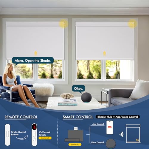 MANSNIX Motorized Blinds with Remote,100% Blackout Smart Roller Shades,Rechargeable Smart Blinds【Solar Panel Included】 Wireless Electric Cordless Shades with Cover Compatible with Alexa White 23 * 72 - Image 3