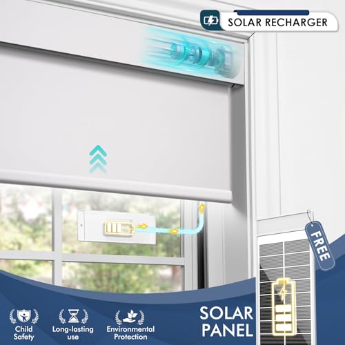 MANSNIX Motorized Blinds with Remote,100% Blackout Smart Roller Shades,Rechargeable Smart Blinds【Solar Panel Included】 Wireless Electric Cordless Shades with Cover Compatible with Alexa White 23 * 72 - Image 2