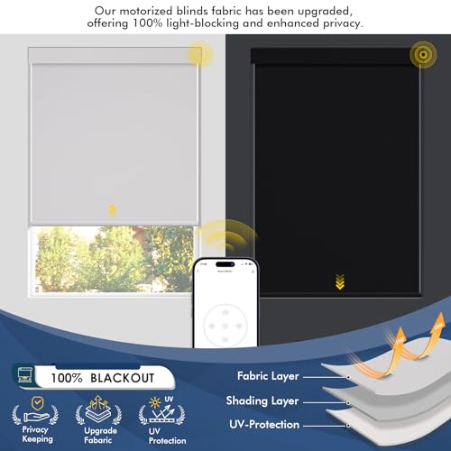 MANSNIX Motorized Blinds with Remote,100% Blackout Smart Roller Shades,Rechargeable Smart Blinds【Solar Panel Included】 Wireless Electric Cordless Shades with Cover Compatible with Alexa White 23 * 72 - Image 5