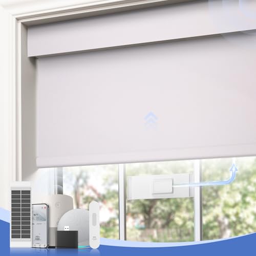 MANSNIX Motorized Blinds with Remote,100% Blackout Smart Roller Shades,Rechargeable Smart Blinds【Solar Panel Included】 Wireless Electric Cordless Shades with Cover Compatible with Alexa White 23 * 72 - Image 1