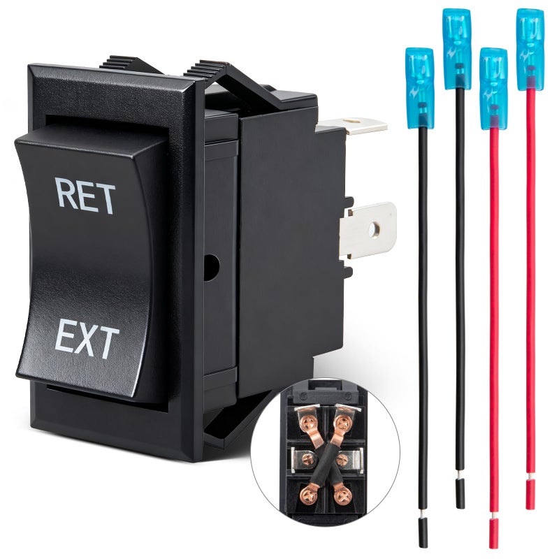 Anina 12V Reverse Polarity Rocker Switch Momentary DPDT 4 Pin ONOff ON 20A 12V DC Power Jack Switch with PreWired Harness for RV Trailer Tongue Jack Electric Motor Control - Image 3