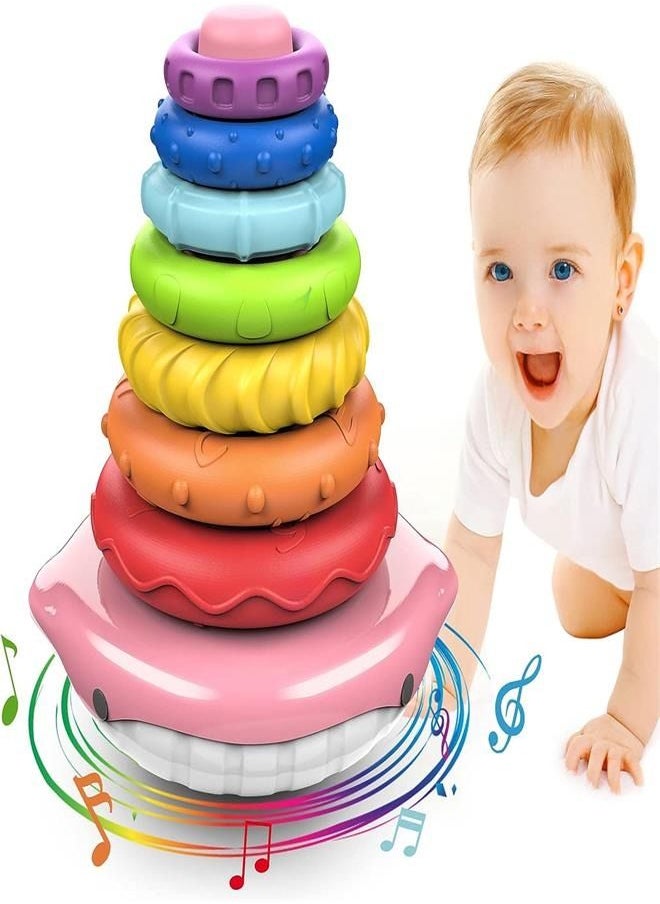 Baby Stacking Toys Age 6 9 12 18+ Months, Montessori Toddler Sensory Stacking Toys with Sounds,Rainbow Stacking Rings Fine Motor Skills Learning Educational Toys Gifts for 1 Year Old Girls Boys  - Image 1