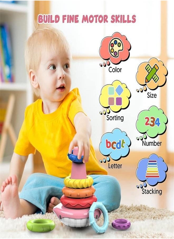 Baby Stacking Toys Age 6 9 12 18+ Months, Montessori Toddler Sensory Stacking Toys with Sounds,Rainbow Stacking Rings Fine Motor Skills Learning Educational Toys Gifts for 1 Year Old Girls Boys  - Image 3