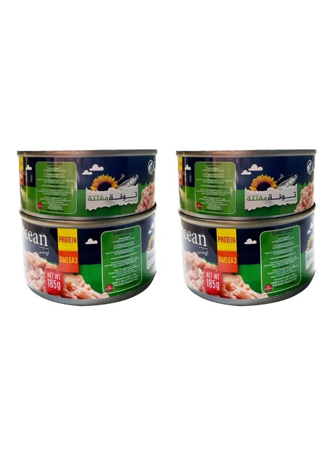 Ocean Shredded Tuna in Sunflower Oil 185g x4 | Value Pack Canned Tuna | High Protein & Omega-3 Rich | Ready to Eat
