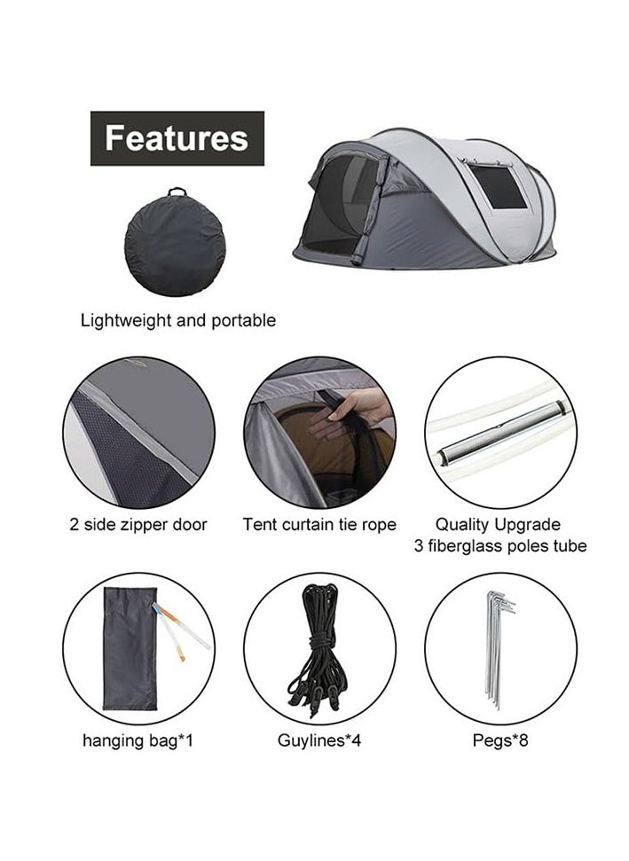 Mereza Pop Up Camping Tent, 5-6 Person Tents,Automatic Set Up Tent in 3 Seconds,Waterproof Sunshade Family Tent,Portable Lightweight Dome Tent for Outdoor Camping,Hiking,Travel & Beachnstant  - Image 3