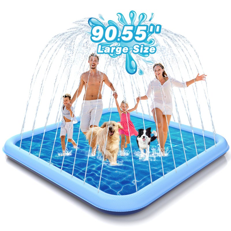 EPN Splash Pad, 127"- 90.5" Size Extra Large Sprinkler Play Mat for Dogs & Kids, Thicker Wading Pool Summer Outdoor Water Toys, Fun Backyard Fountain Play Pad for 3 Age+ Girls Boys Children & Pets - Image 1