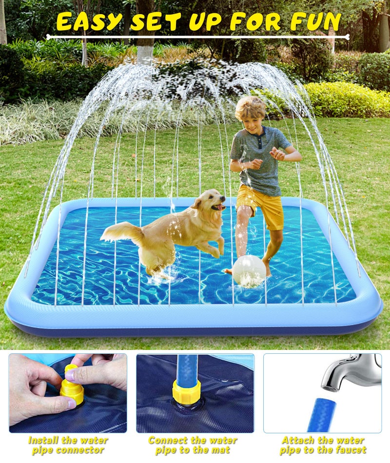 EPN Splash Pad, 127"- 90.5" Size Extra Large Sprinkler Play Mat for Dogs & Kids, Thicker Wading Pool Summer Outdoor Water Toys, Fun Backyard Fountain Play Pad for 3 Age+ Girls Boys Children & Pets - Image 5