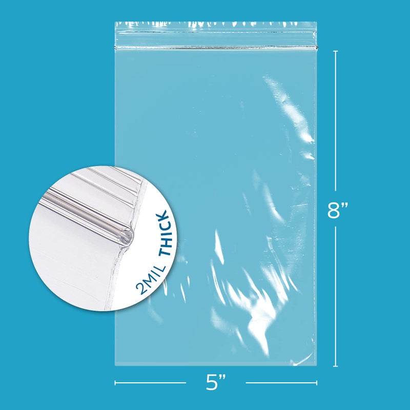 GPI 5 x 8 inches, 2Mil Clear Reclosable ZIP Bags, case of 100 GPI Brand - Image 2